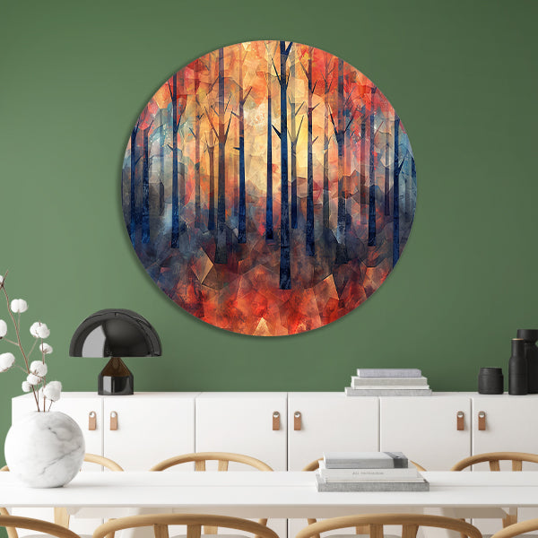 Kleurrijke abstracte bos schilderij in herfst forex muurcirkel