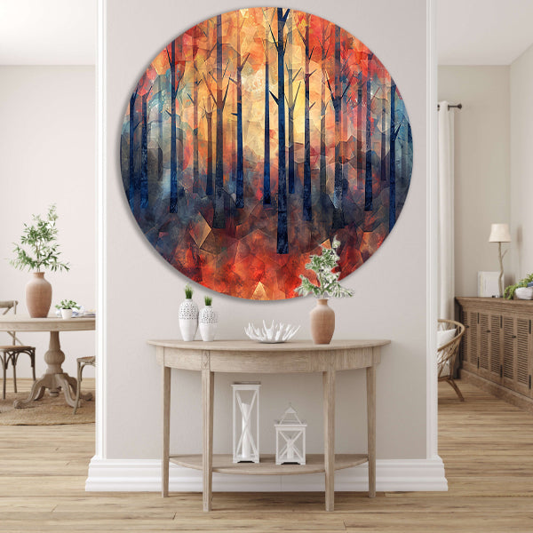 Kleurrijke abstracte bos schilderij in herfst forex muurcirkel