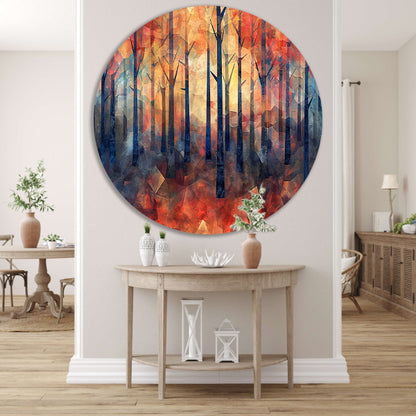 Kleurrijke abstracte bos schilderij in herfst forex muurcirkel