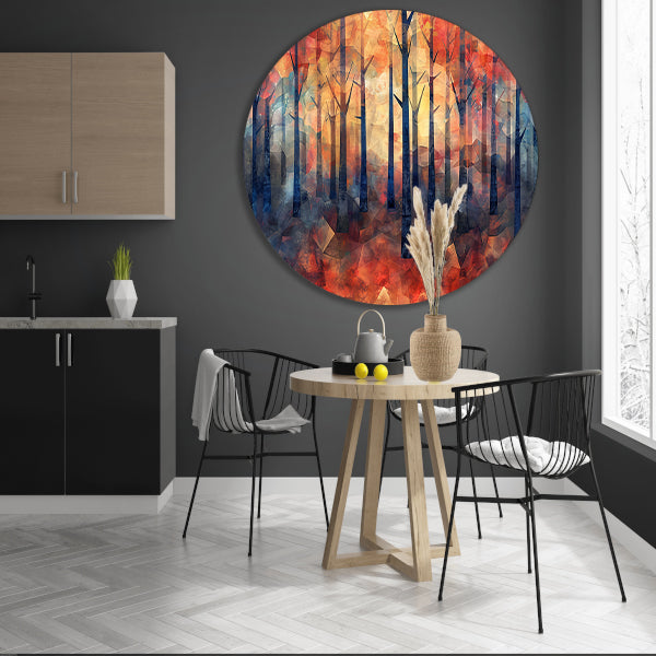 Kleurrijke abstracte bos schilderij in herfst forex muurcirkel