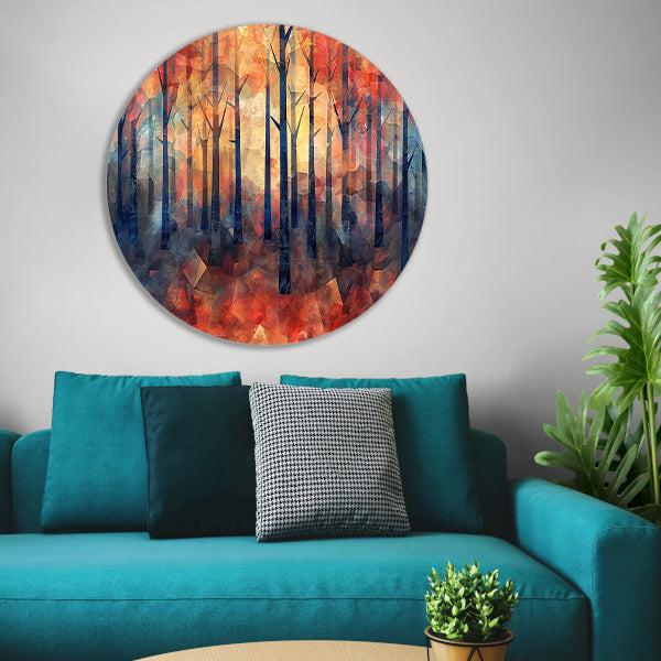 Kleurrijke abstracte bos schilderij in herfst forex muurcirkel