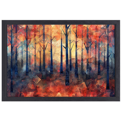 Kleurrijke abstracte bos schilderij in herfst canvas met baklijst