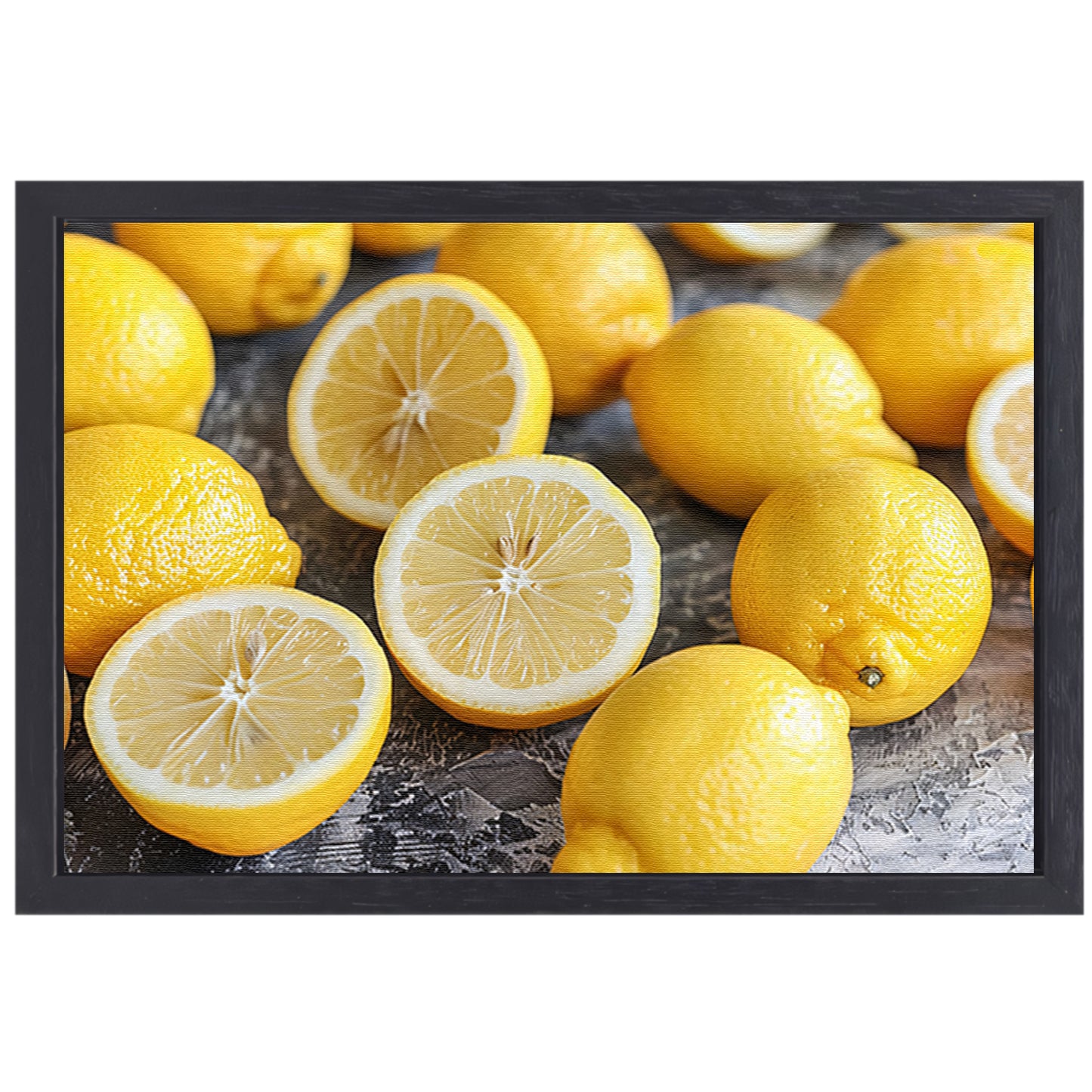 Citroenen stilleven op houten tafel canvas met baklijst