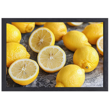 Citroenen stilleven op houten tafel canvas met baklijst