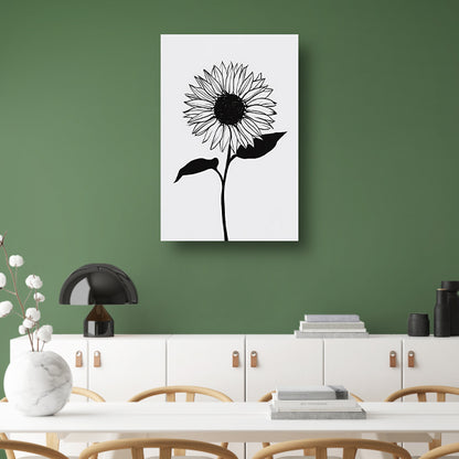 Minimalistische zwarte lijn zonnebloem kunst poster
