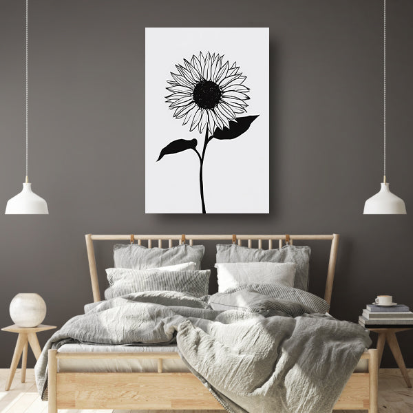 Minimalistische zwarte lijn zonnebloem kunst poster