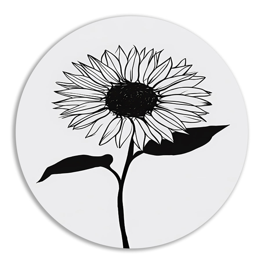 Minimalistische zwarte lijn zonnebloem kunst forex muurcirkel