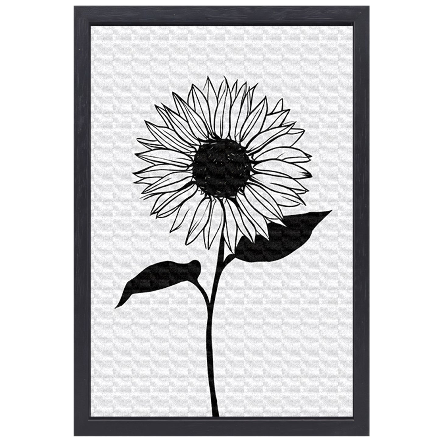 Minimalistische zwarte lijn zonnebloem kunst canvas met baklijst