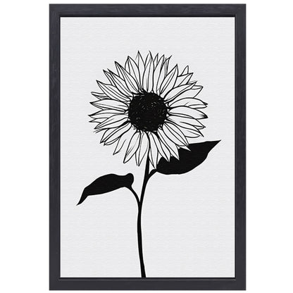 Minimalistische zwarte lijn zonnebloem kunst canvas met baklijst