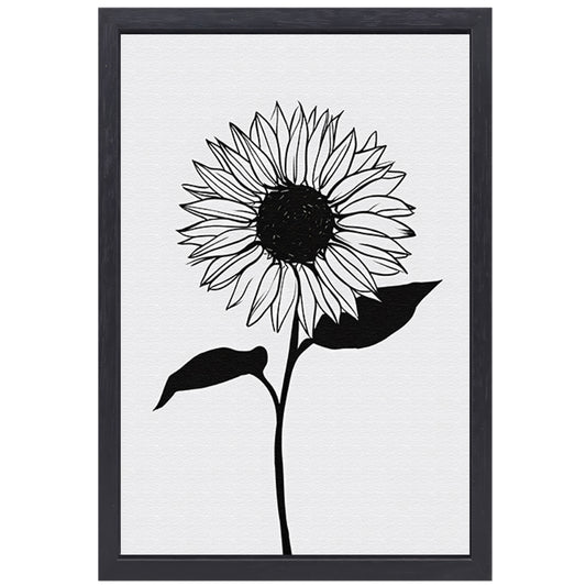 Minimalistische zwarte lijn zonnebloem kunst canvas met baklijst