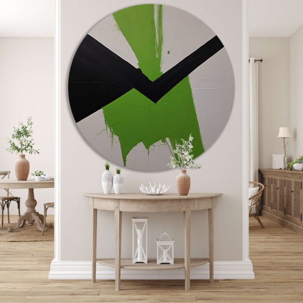 Groene Dynamiek in Minimalistische Abstractie aluminium muurcirkel