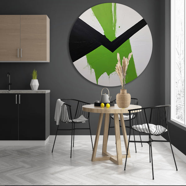 Groene Dynamiek in Minimalistische Abstractie aluminium muurcirkel