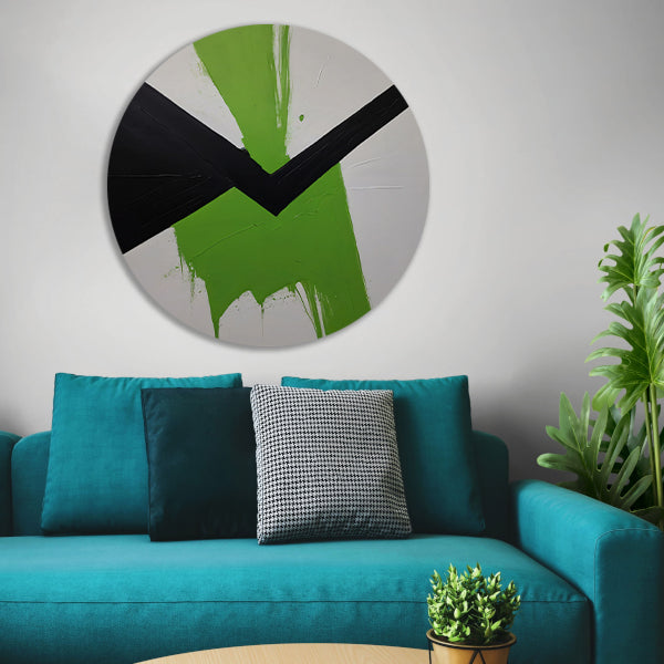 Groene Dynamiek in Minimalistische Abstractie aluminium muurcirkel
