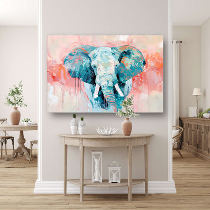 Abstract olifant schilderij met levendige kleuren canvas met baklijst