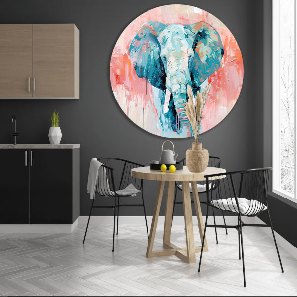 Abstract olifant schilderij met levendige kleuren aluminium muurcirkel