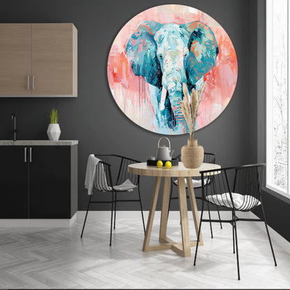 Abstract olifant schilderij met levendige kleuren aluminium muurcirkel