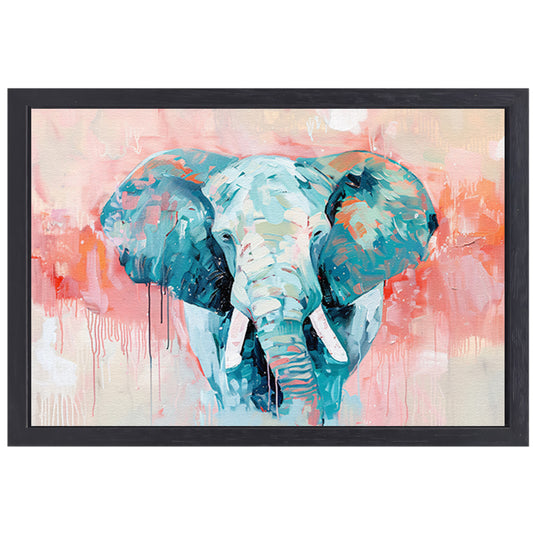 Abstract olifant schilderij met levendige kleuren canvas met baklijst