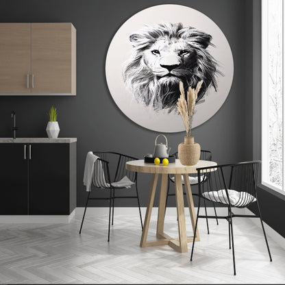 Monochrome illustratie van leeuw in close-up forex muurcirkel