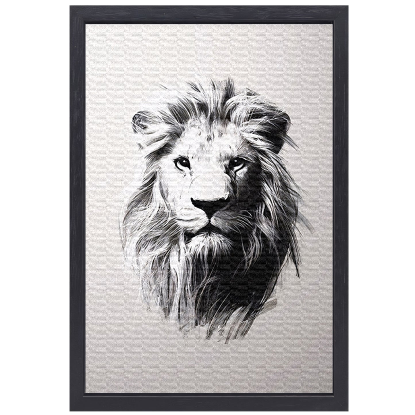 Monochrome illustratie van leeuw in close-up canvas met baklijst
