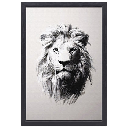 Monochrome illustratie van leeuw in close-up canvas met baklijst