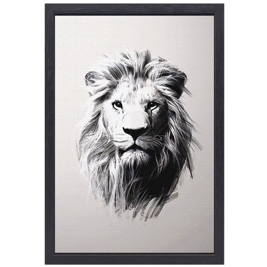 Monochrome illustratie van leeuw in close-up canvas met baklijst