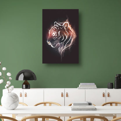 Vurige Tijger in Lijnkunst Illustratie canvas met baklijst
