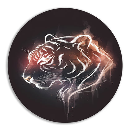 Vurige Tijger in Lijnkunst Illustratie aluminium muurcirkel