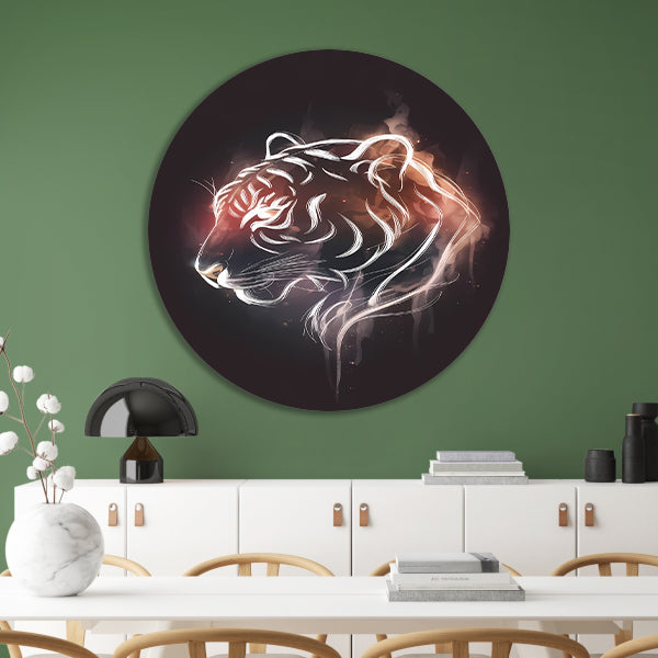 Vurige Tijger in Lijnkunst Illustratie aluminium muurcirkel