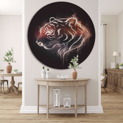 Vurige Tijger in Lijnkunst Illustratie aluminium muurcirkel