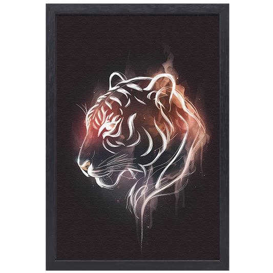 Vurige Tijger in Lijnkunst Illustratie canvas met baklijst