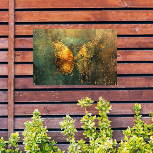 Abstracte vlinder in rustieke stijl schilderij tuinposter