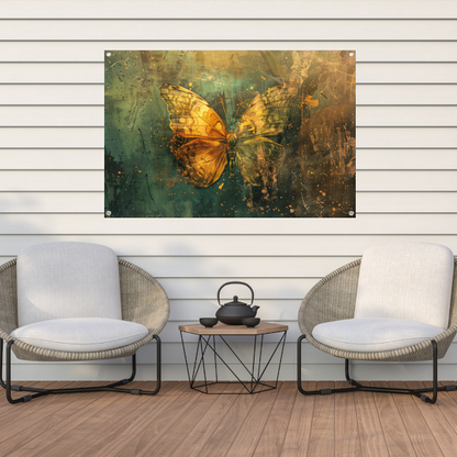 Abstracte vlinder in rustieke stijl schilderij tuinposter