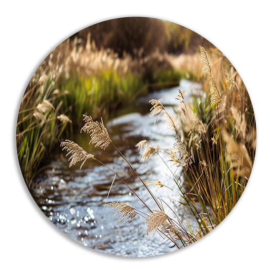 Kabbelende beek in herfstlandschap aluminium muurcirkel