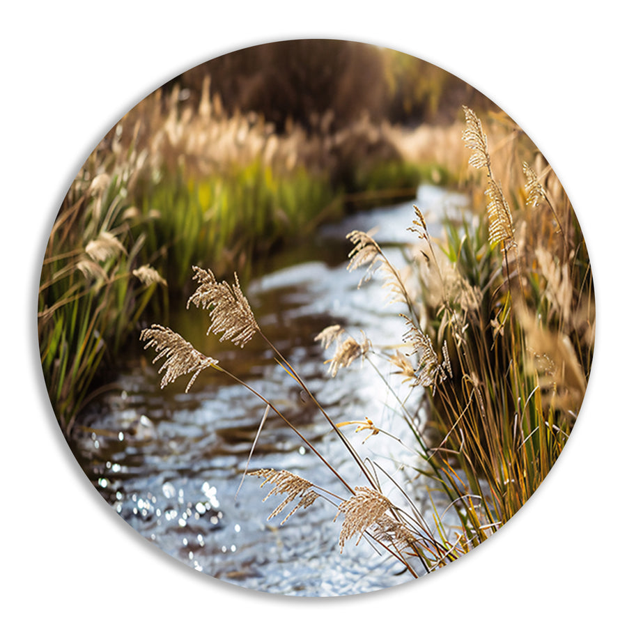 Kabbelende beek in herfstlandschap aluminium muurcirkel