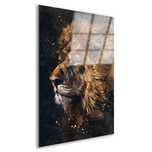 Mystiek leeuw portret met verfspetters acrylglas