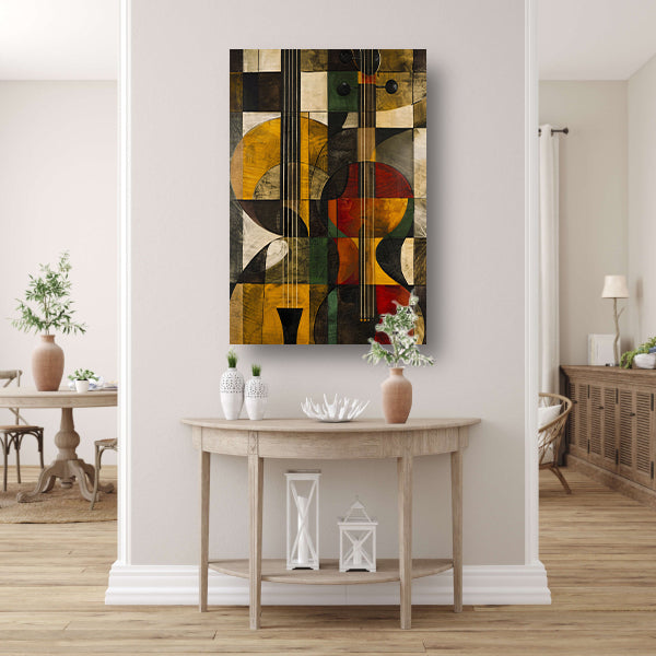 Abstract verbeelding van een gitaar in kleur canvas