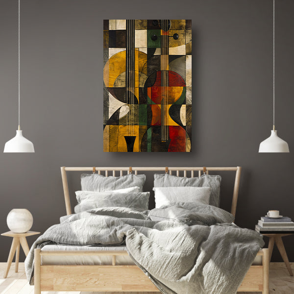 Abstract verbeelding van een gitaar in kleur canvas