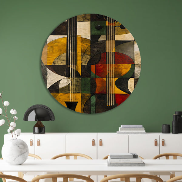 Abstract verbeelding van een gitaar in kleur forex muurcirkel