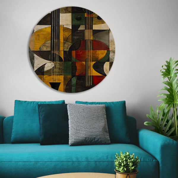 Abstract verbeelding van een gitaar in kleur forex muurcirkel