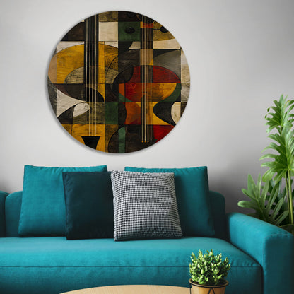 Abstract verbeelding van een gitaar in kleur forex muurcirkel