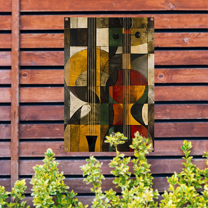 Abstract verbeelding van een gitaar in kleur tuinposter