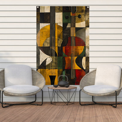 Abstract verbeelding van een gitaar in kleur tuinposter