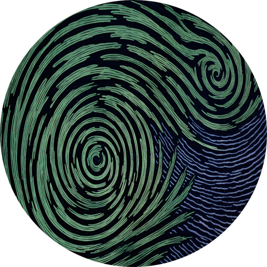 Groene Swirls in Nachtelijke Sfeer aluminium muurcirkel