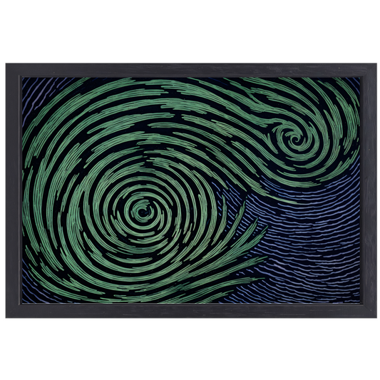 Groene Swirls in Nachtelijke Sfeer canvas met baklijst