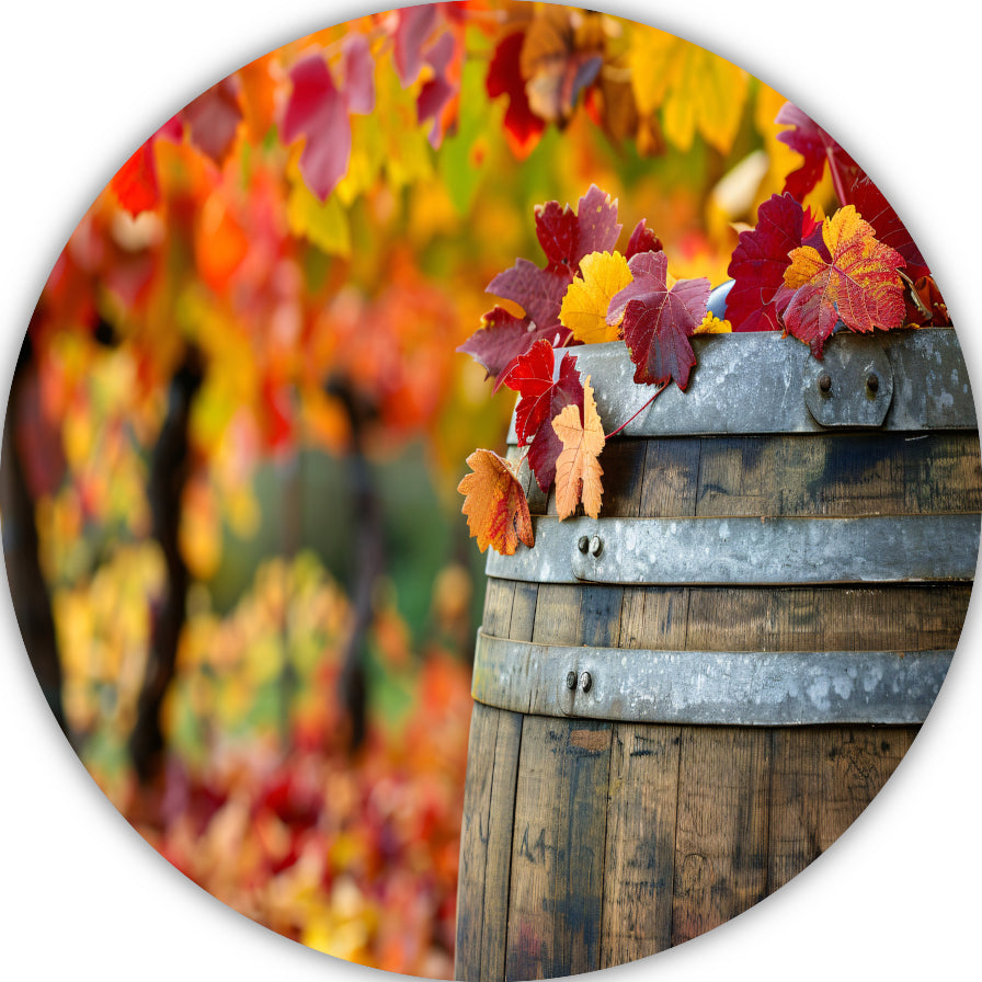 Houten vat met herfstbladeren forex muurcirkel