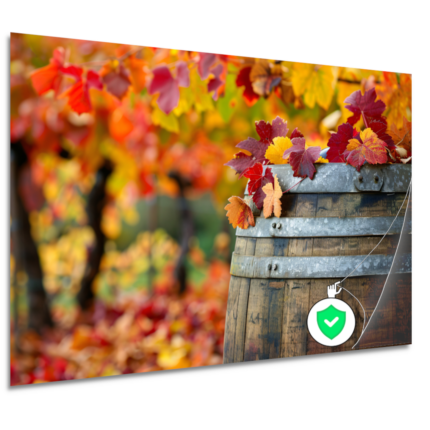 Houten vat met herfstbladeren poster