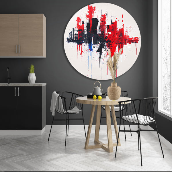 Abstracte dynamische stad op witte achtergrond aluminium muurcirkel
