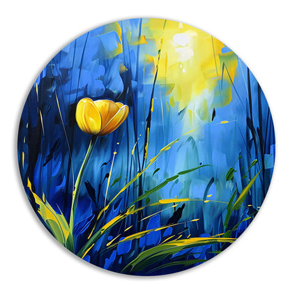 Gele tulp met abstracte blauwe achtergrond forex muurcirkel