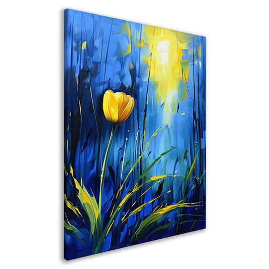 Gele tulp met abstracte blauwe achtergrond canvas