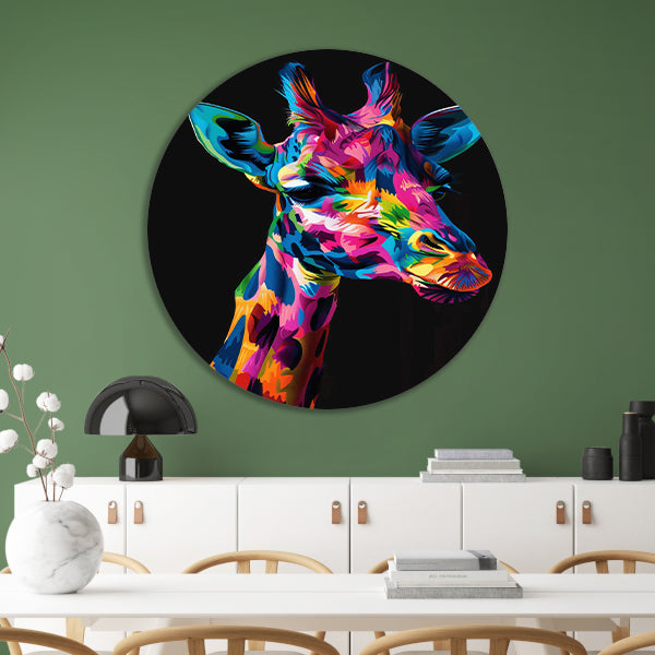 Kleurrijke Pop Art Giraf Portret forex muurcirkel